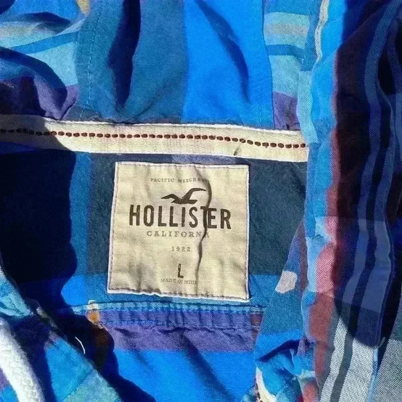 Hollister mens large button up jacket with hood with 2 pockets and drawstring - Picture 4 of 9